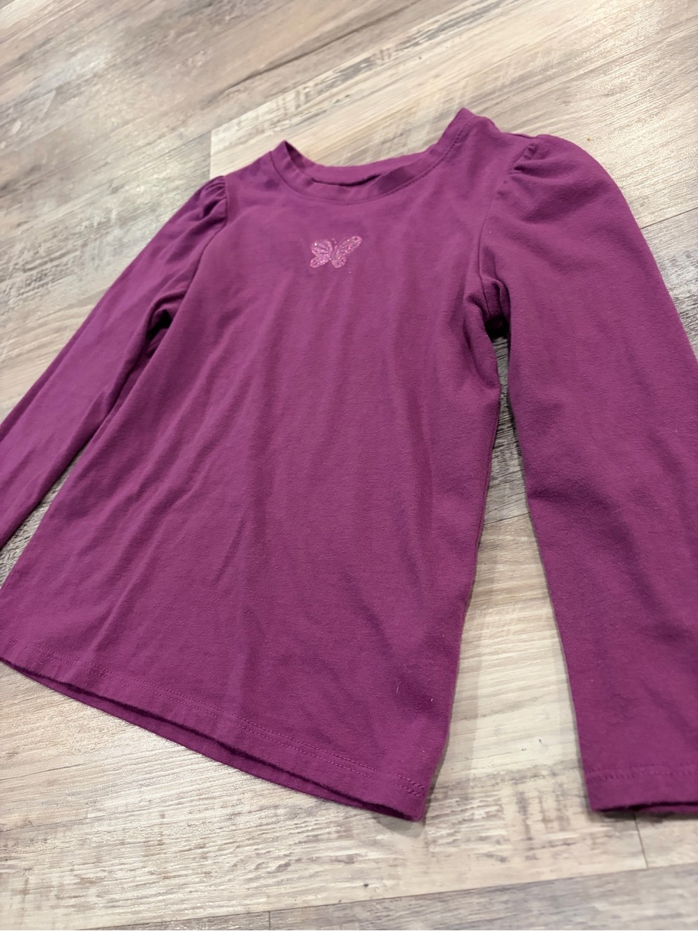 Garanimals Toddler Girl Violet Butterfly Long Puff Sleeve Embroidered T-Shirt - Picture 7 of 8